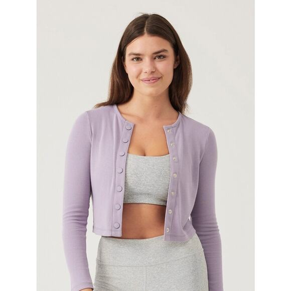 Outdoor Voices CozyRib Cropped Cardigan Earl Gray - Picture 2 of 6